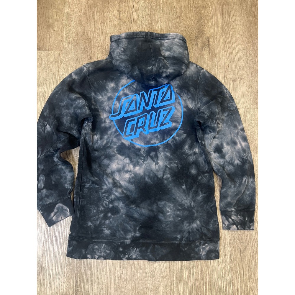 Santa Cruz Tie Dye Hoodie Black Grey Blue Dot Logo Skateboard Pullover Small